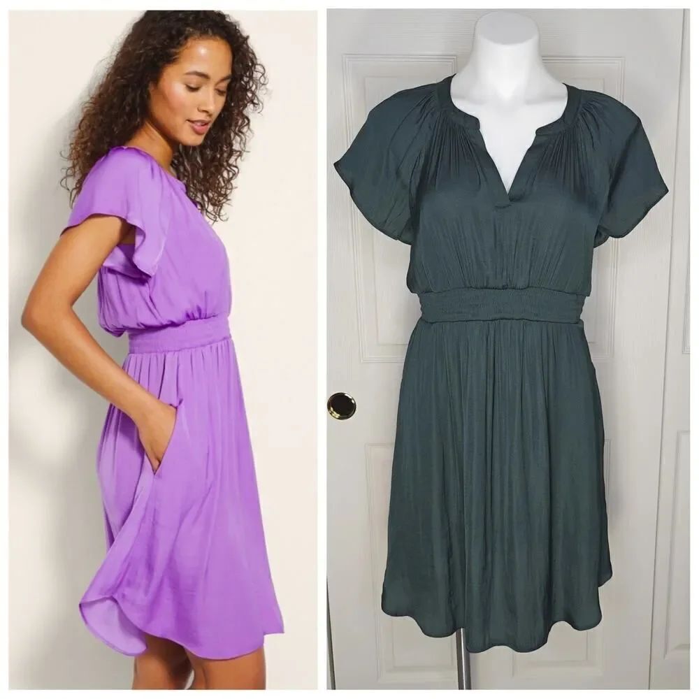 Soma crinkle satin flutter sleeve fit & flare dress sz S